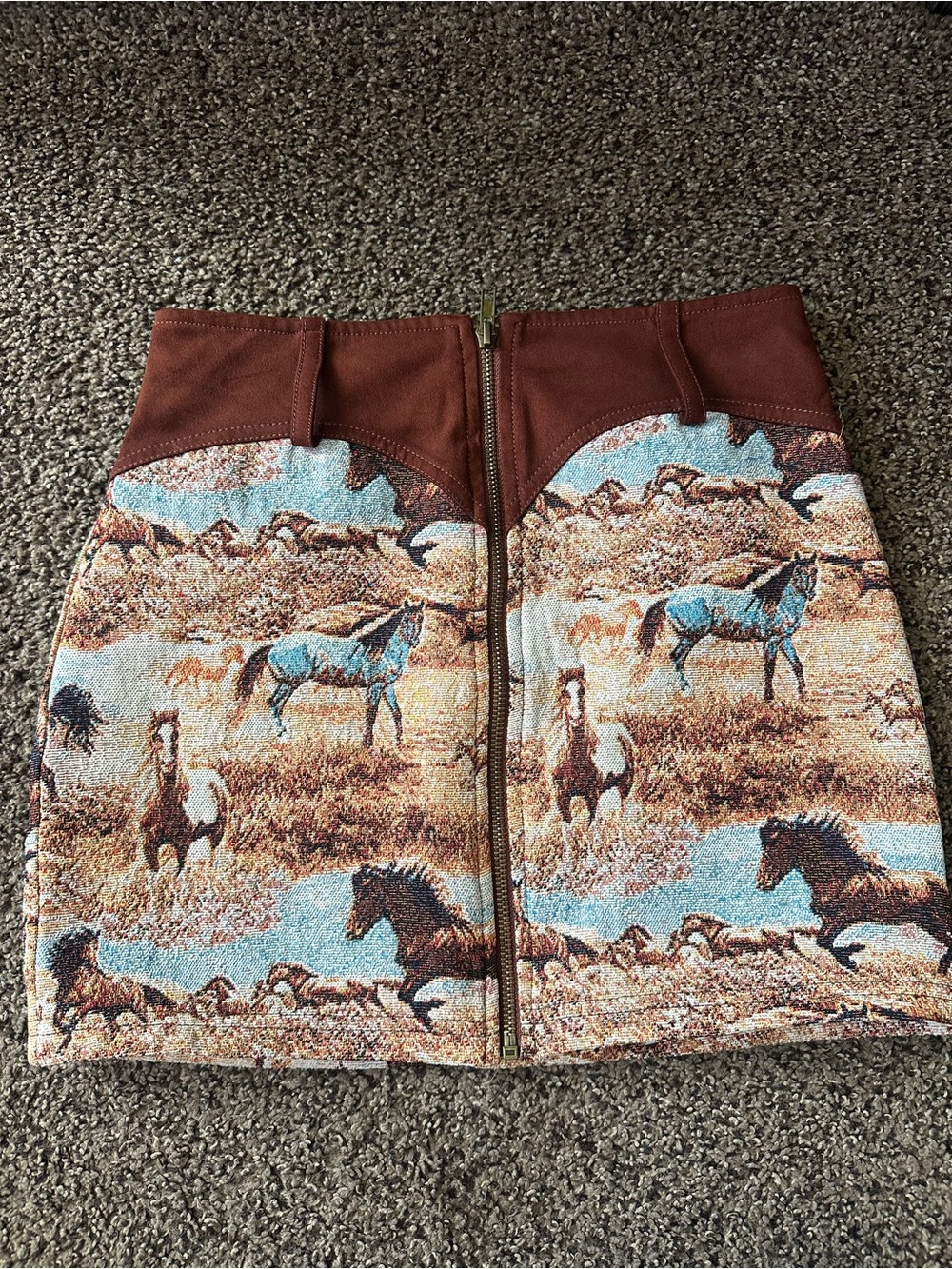The Vintage Shop Brown Horse-Print Mini Skirt with Center Zip - Picture 3 of 5